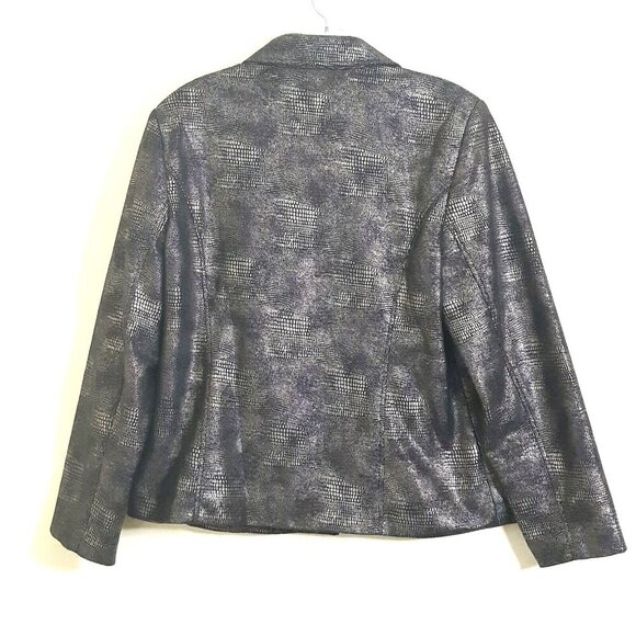 Womens Vintage Blazer Jacket Snakeskin Full Zip Size 12 Metallic Silver - Picture 3 of 5
